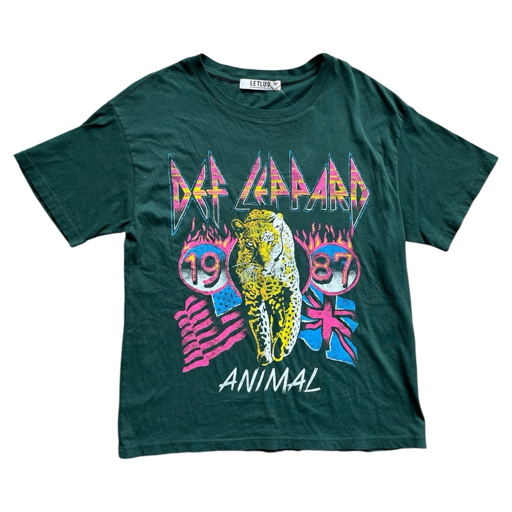 Letluv Def Leppard 1987 Graphic Tee Anthropologie Green Women's XS Made in USA - Picture 2 of 10